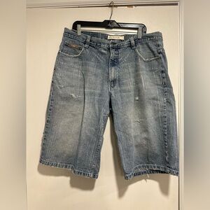 VTG Avirex Jean Shorts Sz38 Distressed Blue Denim Jorts Baggy Skater Hip Hop Y2K